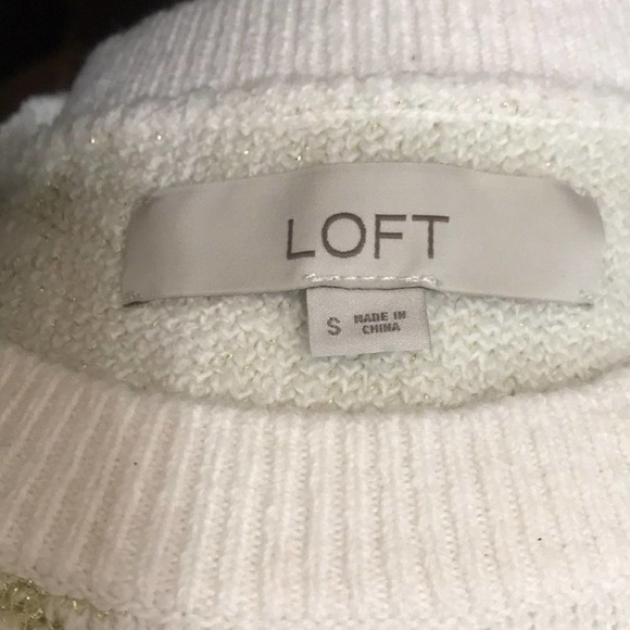 Loft Cream Gold Holiday Snowflake Sparkle crew neck sweater size small - Picture 3 of 6